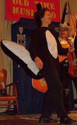Kitty as a Fiddling Polecat for Halloween at Bluegrass in the Cornfields at Wapakoneta, OH around 2007.